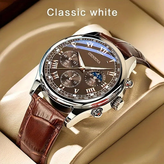 Men's Luxury Quartz Watch - Leather Band Round Dial Business Sport Timepiece - ZOOMNSTORE