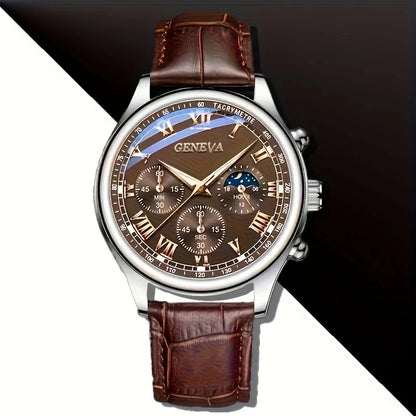 Men's Luxury Quartz Watch - Leather Band Round Dial Business Sport Timepiece - ZOOMNSTORE