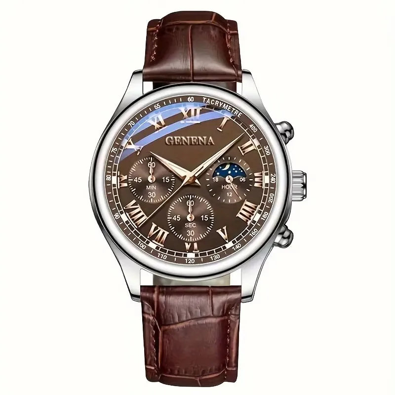 Men's Luxury Quartz Watch - Leather Band Round Dial Business Sport Timepiece - ZOOMNSTORE