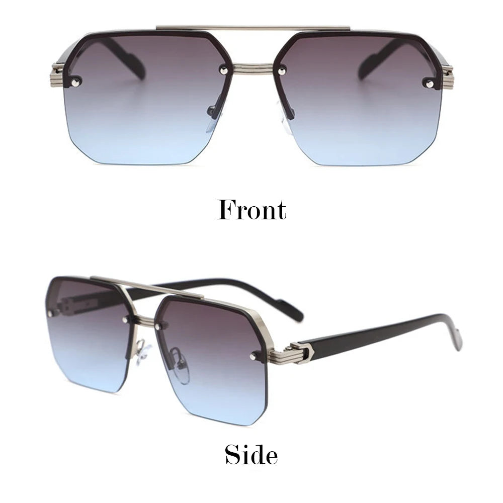 Mens Luxury Square Half Frame Sunglasses - UV400 Anti-Glare Driving Goggles - ZOOMNSTORE