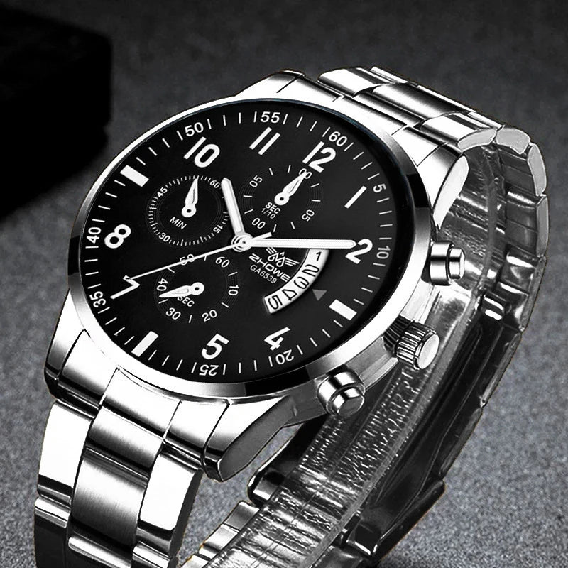Luxury Mens Steel Belt Watch - Fashionable Business Calendar Gift - ZOOMNSTORE