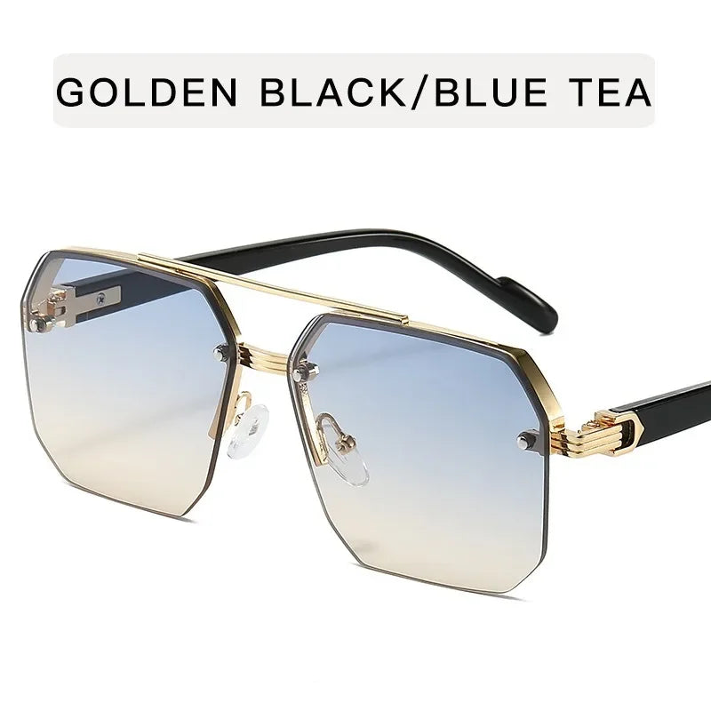 Mens Retro Metal Sunglasses - Square Half Frame Casual Eyewear - ZOOMNSTORE
