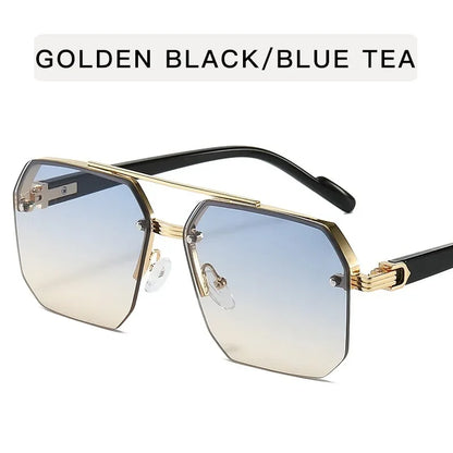 Mens Retro Metal Sunglasses - Square Half Frame Casual Eyewear - ZOOMNSTORE