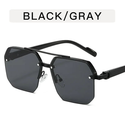 Mens Retro Metal Sunglasses - Square Half Frame Casual Eyewear - ZOOMNSTORE