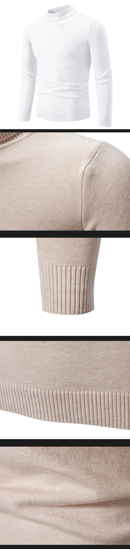 Autumn New Men's Casual Mock Turtleneck Sweater Long Sleeved Warm Pullover Basic Lightweight Street Clothing Knitted Jacket Top - ZOOMNSTORE