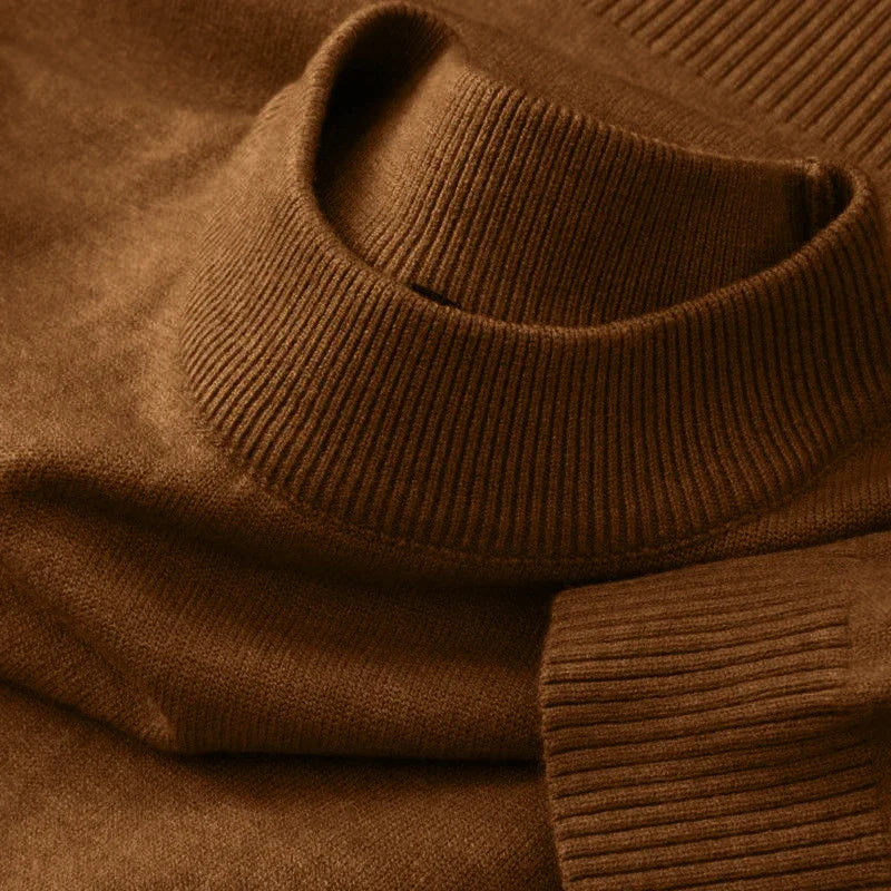 Autumn New Men's Casual Mock Turtleneck Sweater Long Sleeved Warm Pullover Basic Lightweight Street Clothing Knitted Jacket Top - ZOOMNSTORE