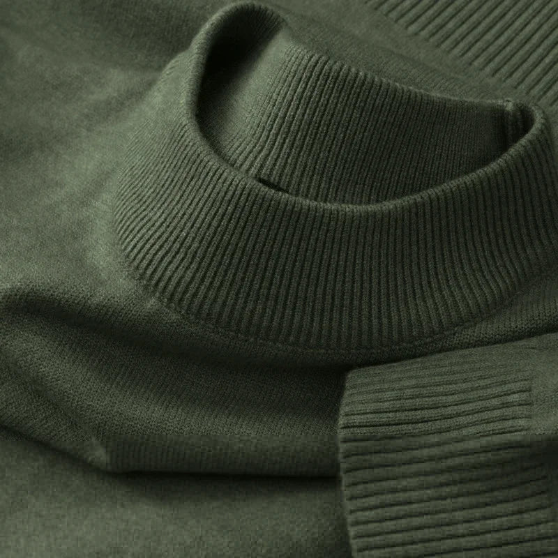 Autumn New Men's Casual Mock Turtleneck Sweater Long Sleeved Warm Pullover Basic Lightweight Street Clothing Knitted Jacket Top - ZOOMNSTORE