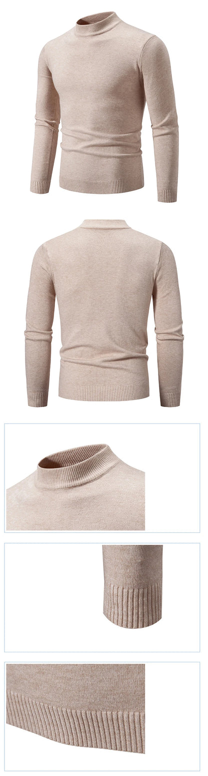 Men's Mock Turtleneck Ribbed Knit Pullover Sweater Casual Heavyweight Slim Fit Dress Sweater Warm Jumper Thermal Streetwear - ZOOMNSTORE
