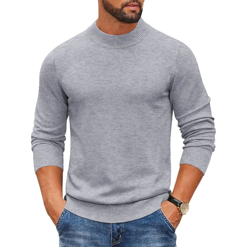 Men's Mock Turtleneck Ribbed Knit Pullover Sweater Casual Heavyweight Slim Fit Dress Sweater Warm Jumper Thermal Streetwear - ZOOMNSTORE