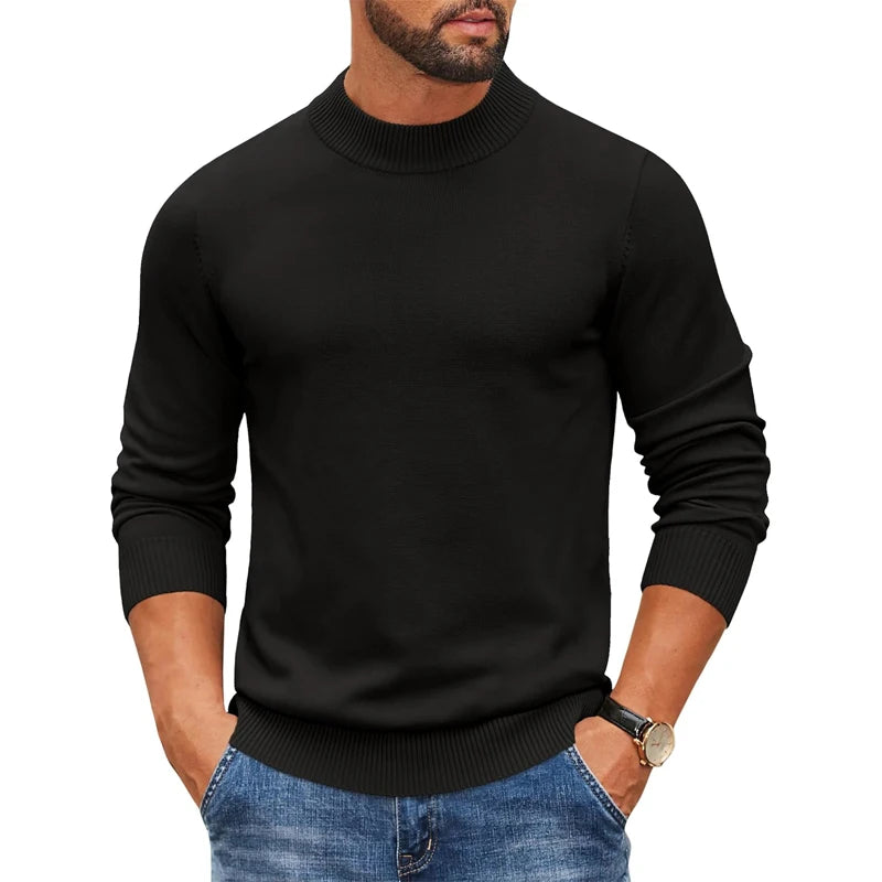 Men's Mock Turtleneck Ribbed Knit Pullover Sweater Casual Heavyweight Slim Fit Dress Sweater Warm Jumper Thermal Streetwear - ZOOMNSTORE