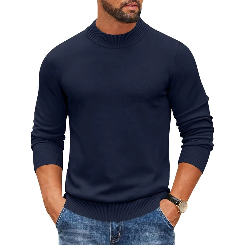 Men's Mock Turtleneck Ribbed Knit Pullover Sweater Casual Heavyweight Slim Fit Dress Sweater Warm Jumper Thermal Streetwear - ZOOMNSTORE