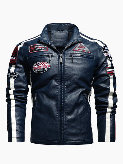 Mens PU Leather Motorcycle Racing Jacket - Stylish Biker Gear - ZOOMNSTORE