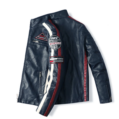 Mens PU Leather Motorcycle Racing Jacket - Stylish Biker Gear - ZOOMNSTORE