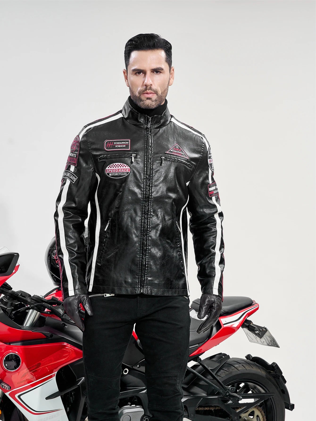 Mens PU Leather Motorcycle Racing Jacket - Stylish Biker Gear - ZOOMNSTORE