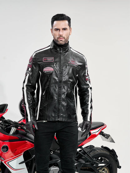 Mens PU Leather Motorcycle Racing Jacket - Stylish Biker Gear - ZOOMNSTORE