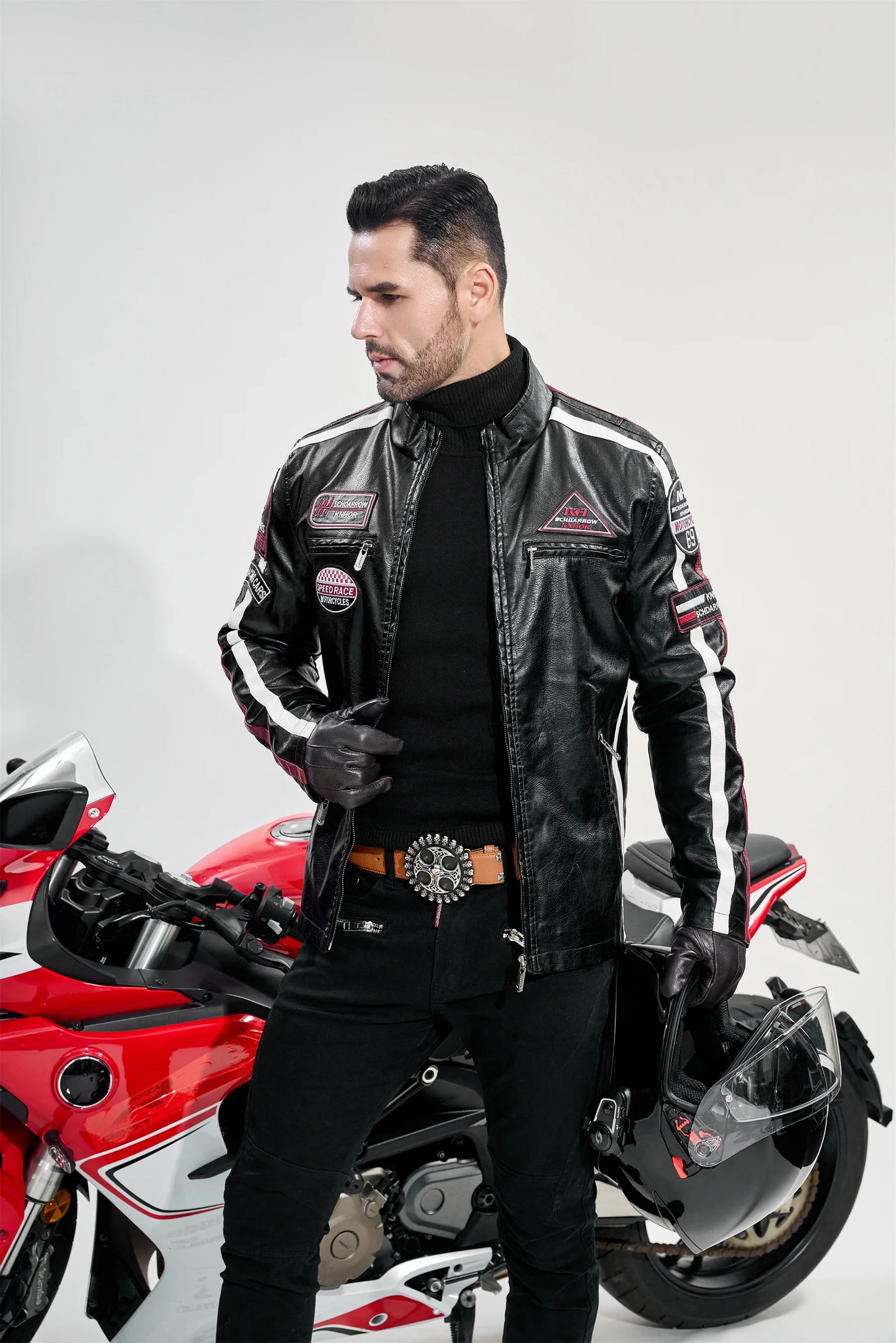 Mens PU Leather Motorcycle Racing Jacket - Stylish Biker Gear - ZOOMNSTORE