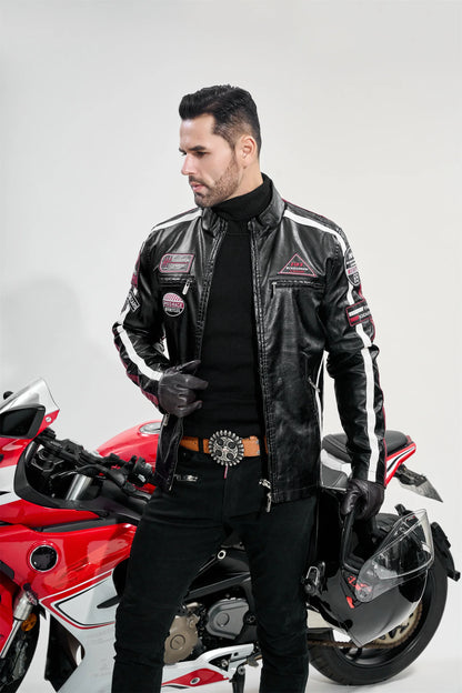 Mens PU Leather Motorcycle Racing Jacket - Stylish Biker Gear - ZOOMNSTORE