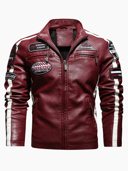 Mens PU Leather Motorcycle Racing Jacket - Stylish Biker Gear - ZOOMNSTORE