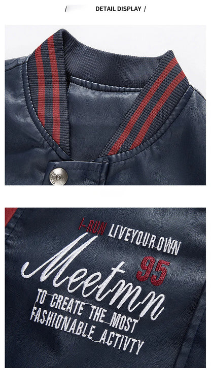 Mens Color Block Leather Motorcycle Jacket - Casual PU Pilot Jacket - ZOOMNSTORE