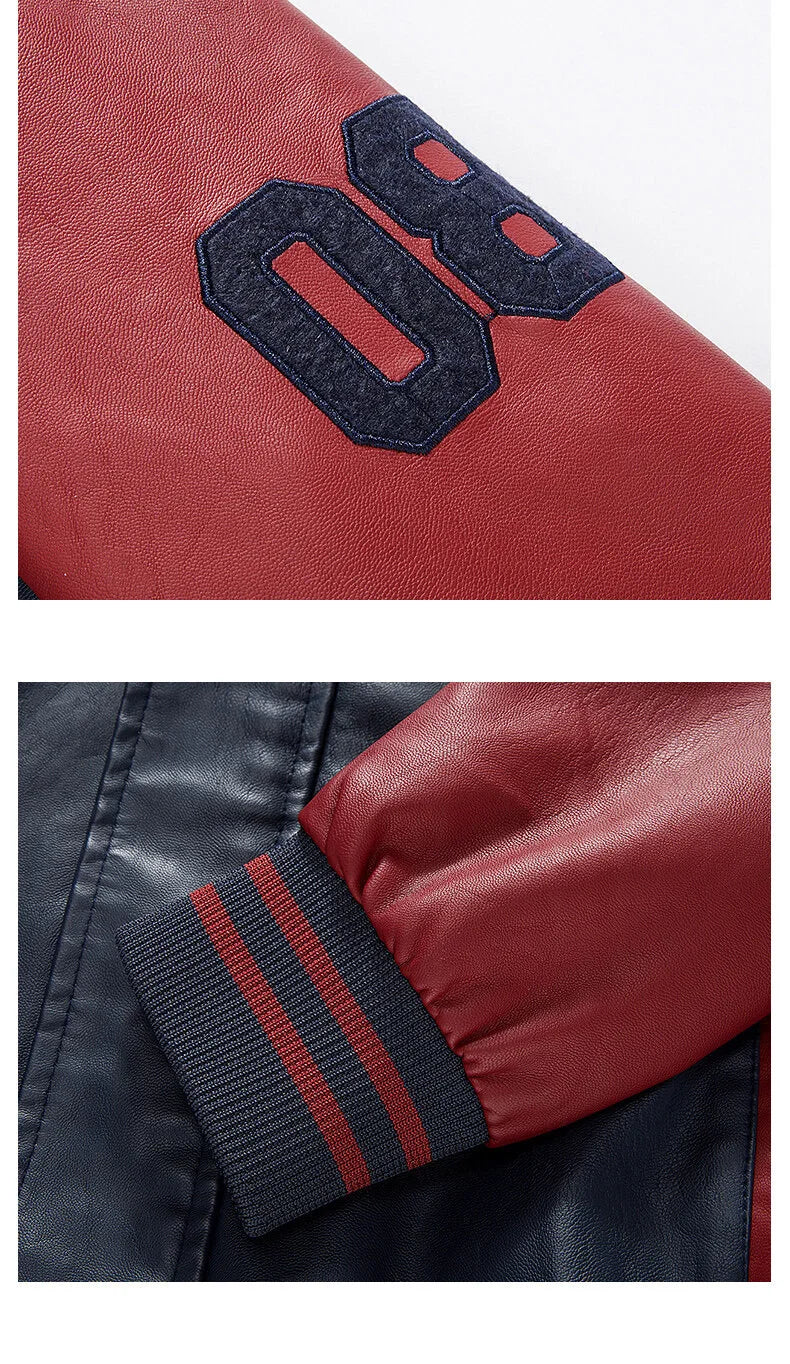 Mens Color Block Leather Motorcycle Jacket - Casual PU Pilot Jacket - ZOOMNSTORE