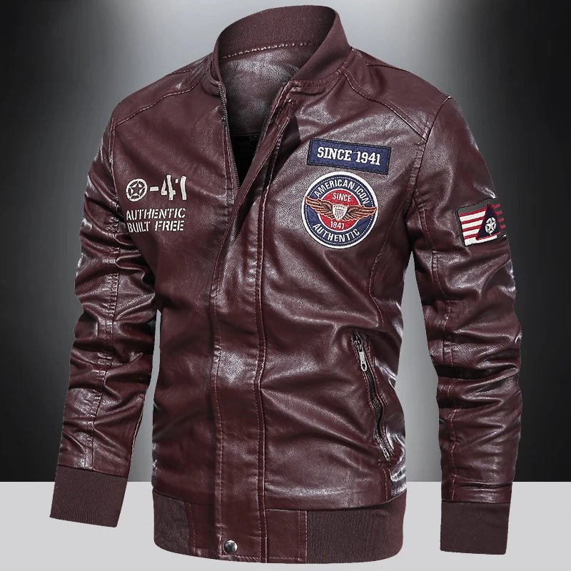 Mens Color Block Motorcycle Jacket - Casual PU Leather with Baseball Collar - ZOOMNSTORE