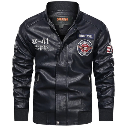 Mens Color Block Motorcycle Jacket - Casual PU Leather with Baseball Collar - ZOOMNSTORE