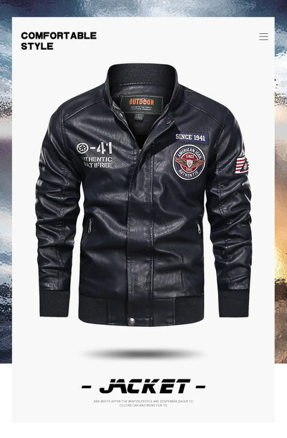 Mens Color Block Motorcycle Jacket - Casual PU Leather with Baseball Collar - ZOOMNSTORE