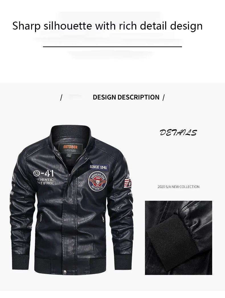 Mens Color Block Motorcycle Jacket - Casual PU Leather with Baseball Collar - ZOOMNSTORE