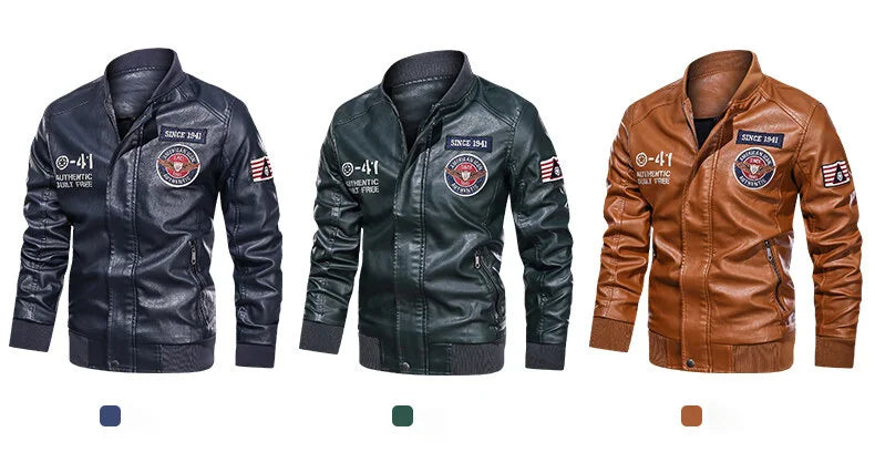 Mens Color Block Motorcycle Jacket - Casual PU Leather with Baseball Collar - ZOOMNSTORE