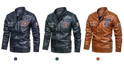 Mens Color Block Motorcycle Jacket - Casual PU Leather with Baseball Collar - ZOOMNSTORE