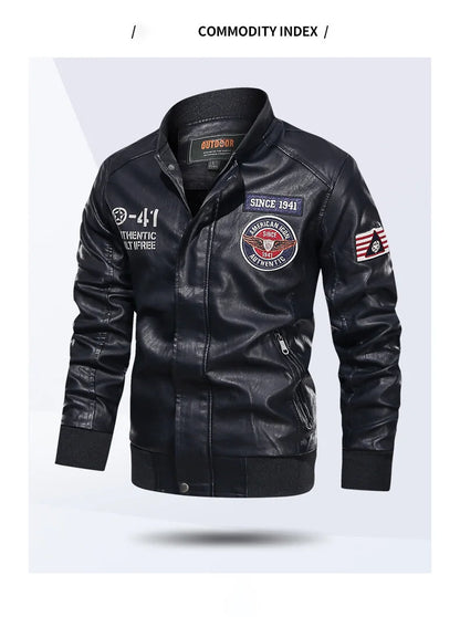 Mens Color Block Motorcycle Jacket - Casual PU Leather with Baseball Collar - ZOOMNSTORE