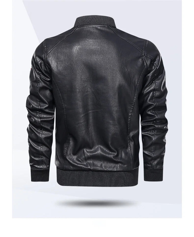 Mens Color Block Motorcycle Jacket - Casual PU Leather with Baseball Collar - ZOOMNSTORE