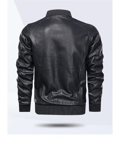 Mens Color Block Motorcycle Jacket - Casual PU Leather with Baseball Collar - ZOOMNSTORE