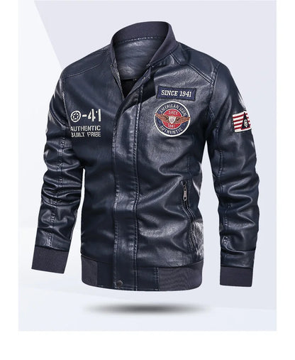 Mens Color Block Motorcycle Jacket - Casual PU Leather with Baseball Collar - ZOOMNSTORE