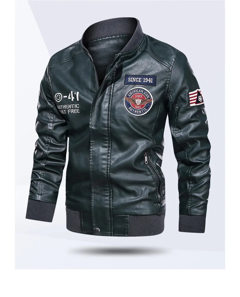 Mens Color Block Motorcycle Jacket - Casual PU Leather with Baseball Collar - ZOOMNSTORE