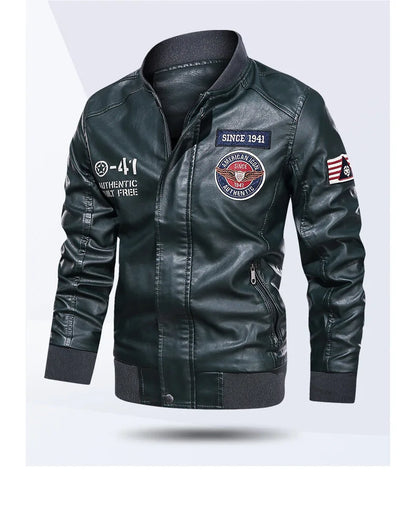 Mens Color Block Motorcycle Jacket - Casual PU Leather with Baseball Collar - ZOOMNSTORE