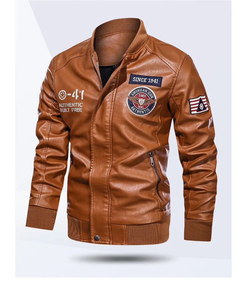 Mens Color Block Motorcycle Jacket - Casual PU Leather with Baseball Collar - ZOOMNSTORE