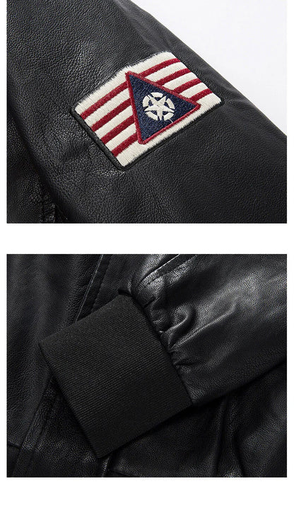 Mens Color Block Motorcycle Jacket - Casual PU Leather with Baseball Collar - ZOOMNSTORE