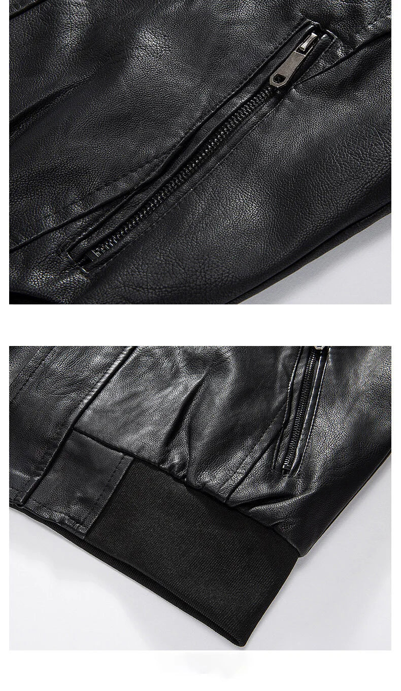 Mens Color Block Motorcycle Jacket - Casual PU Leather with Baseball Collar - ZOOMNSTORE