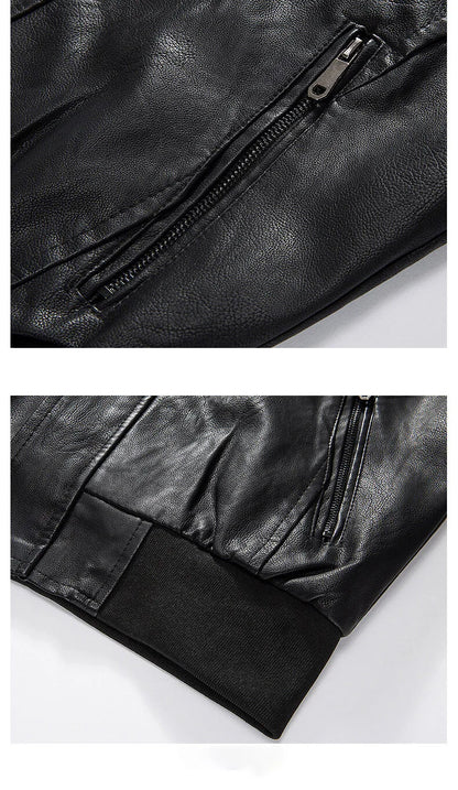 Mens Color Block Motorcycle Jacket - Casual PU Leather with Baseball Collar - ZOOMNSTORE