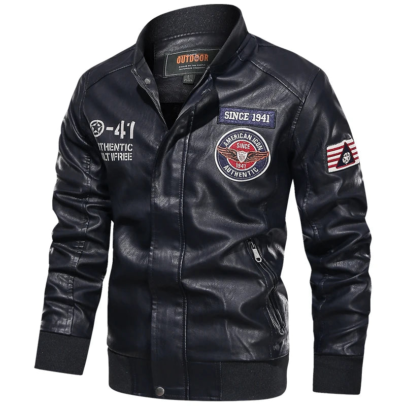 Mens Color Block Motorcycle Jacket - Casual PU Leather with Baseball Collar - ZOOMNSTORE
