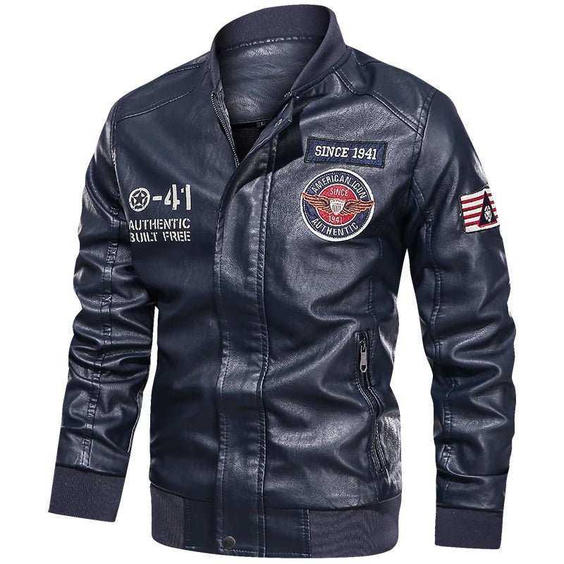Mens Color Block Motorcycle Jacket - Casual PU Leather with Baseball Collar - ZOOMNSTORE