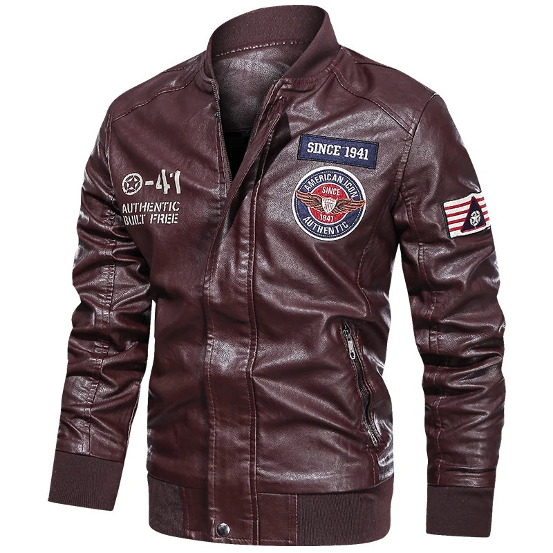Mens Color Block Motorcycle Jacket - Casual PU Leather with Baseball Collar - ZOOMNSTORE