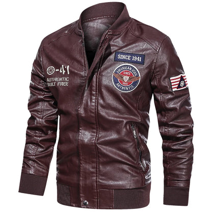 Mens Color Block Motorcycle Jacket - Casual PU Leather with Baseball Collar - ZOOMNSTORE