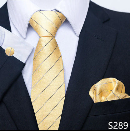 Mens Blue Gold Tie  Pocket Square Set - Wedding  Party Accessories - ZOOMNSTORE