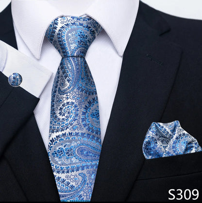 Mens Blue Gold Tie  Pocket Square Set - Wedding  Party Accessories - ZOOMNSTORE