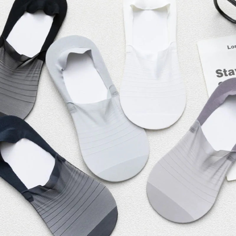 Mens Ultra-Thin Invisible Boat Socks - Non-Slip Breathable Summer 3-Pair Pack - ZOOMNSTORE