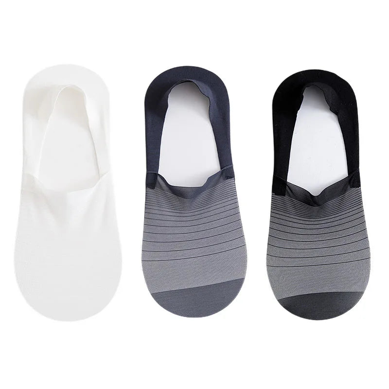 Mens Ultra-Thin Invisible Boat Socks - Non-Slip Breathable Summer 3-Pair Pack - ZOOMNSTORE