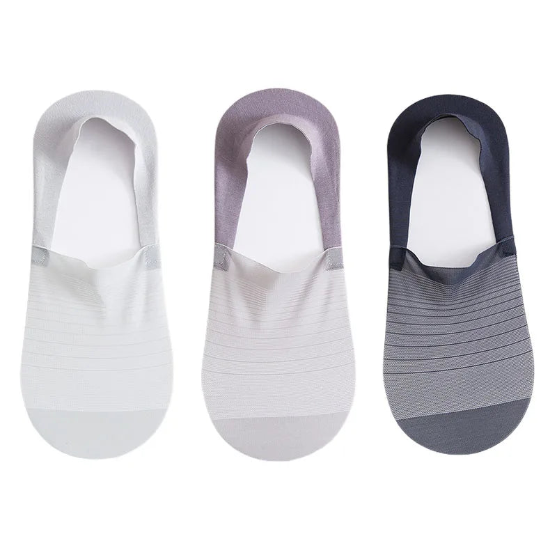 Mens Ultra-Thin Invisible Boat Socks - Non-Slip Breathable Summer 3-Pair Pack - ZOOMNSTORE