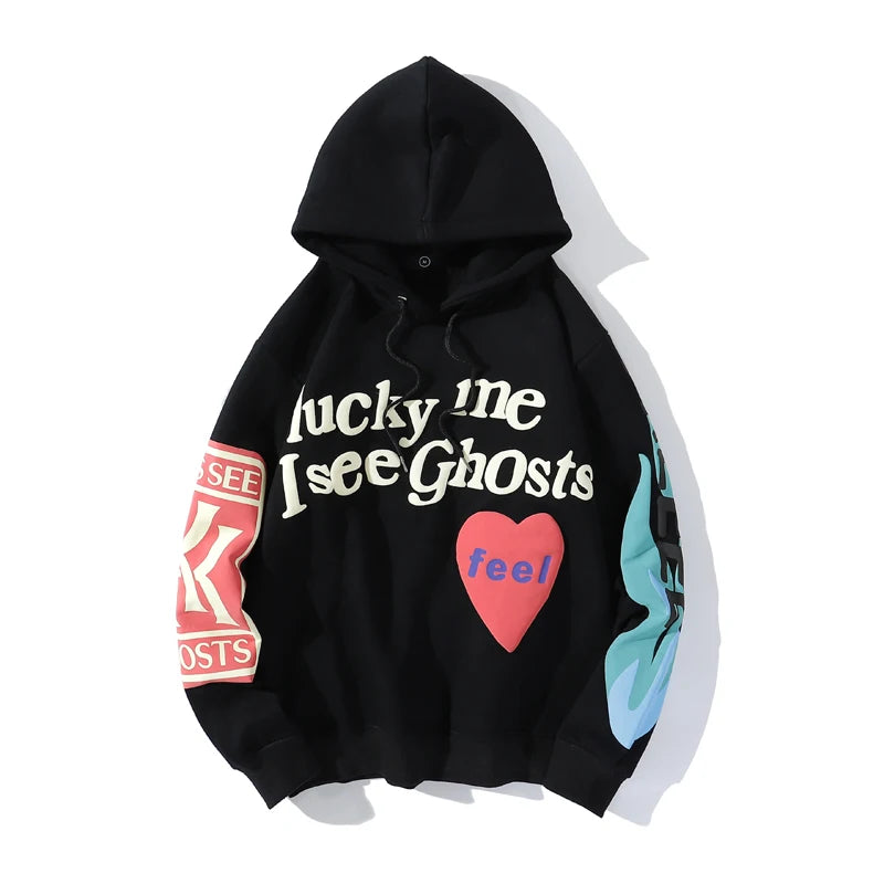 Graffiti Letter Foam Fleece Baggy Sweatshirts Men's Oversized High Street Casual Hooded Hoodie Unisex Pullover Loose Hoody - ZOOMNSTORE